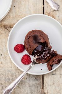 High angle view of dessert in plate on table