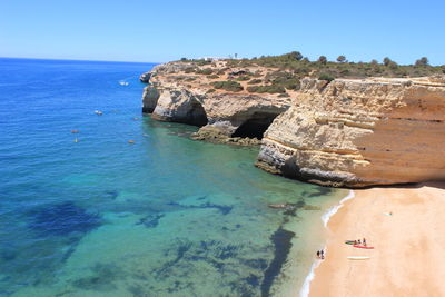 Scenic view of sea against clear blue sky