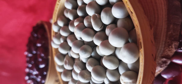 High angle view of candies in bowl