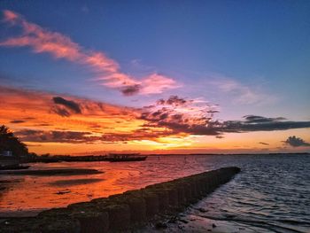 Scenic view of sea against sky at sunset