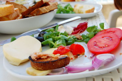 Close-up of breakfast in plate