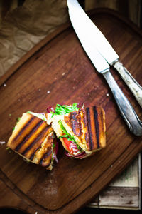 High angle view of food on table