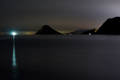 Scenic view of sea against clear sky at night