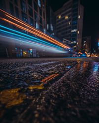 Light trails on city street at night