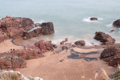 High angle view of rocks on beach