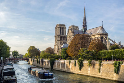 Cityscape of the back of the notre dame cathedral and the seine river in paris