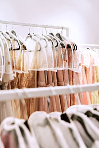 Low angle view of clothes hanging on rack