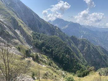 High angle view of mountains against sky