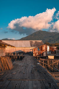 Low angle view of built structures against sky