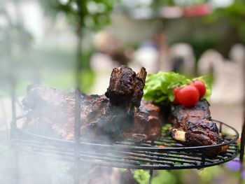 Close-up of fruits in plate on table