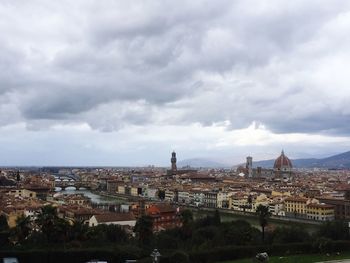 Buildings against cloudy sky