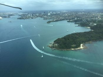 Aerial view of sea and city