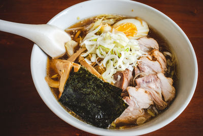 High angle view of food in bowl on table