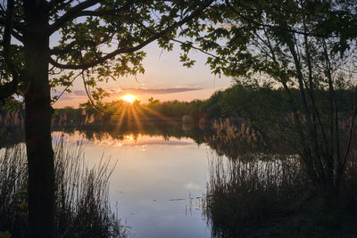 Scenic view of lake against sky during sunset