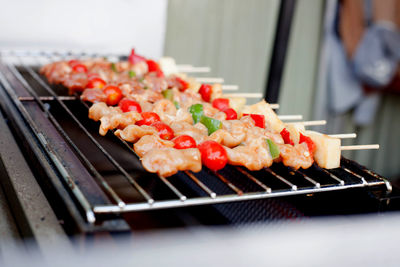 Close-up of food on barbecue grill