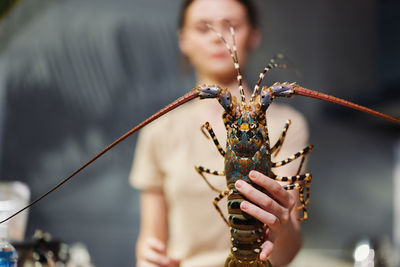 Portrait of young woman holding food