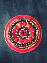 High angle view of strawberries in plate