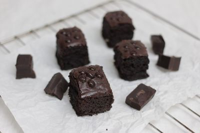 Close-up of chocolate cake on table