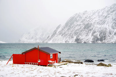 House at beach during winter