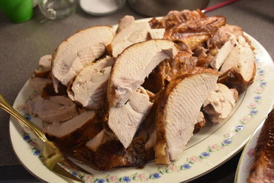 High angle view of cake in plate