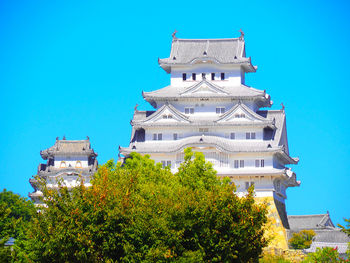 Low angle view of historical building against clear blue sky