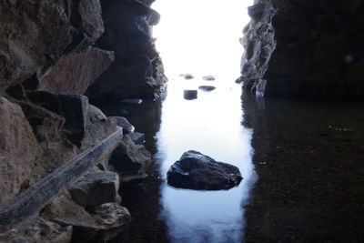 Rocks in sea during winter