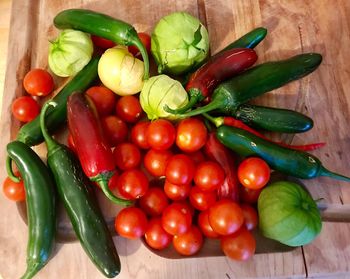 High angle view of tomatoes on table