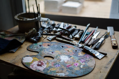 Close-up of objects on table