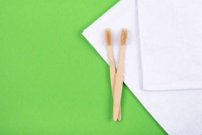 High angle view of leaf on table