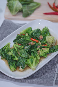 High angle view of salad in plate on table