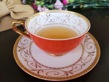 Close-up of tea cup on table