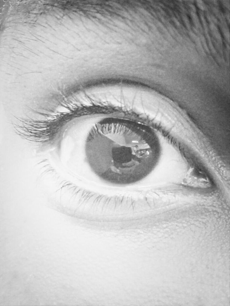 human eye, close-up, indoors, eyesight, eyelash, looking at camera, sensory perception, part of, portrait, circle, lifestyles, iris - eye, extreme close-up, full frame, unrecognizable person, reflection, eyeball