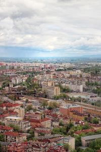 High angle view of townscape against sky