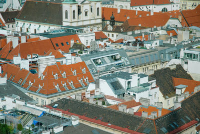 High angle view of buildings in city