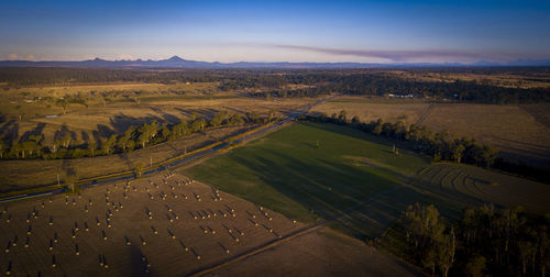 High angle view of agricultural field against sky