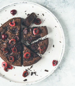 Directly above shot of cake slice in plate