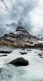 Scenic view of snowcapped mountains against sky