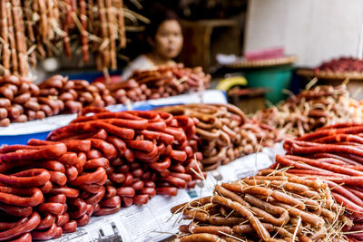 Meat for sale at market stall