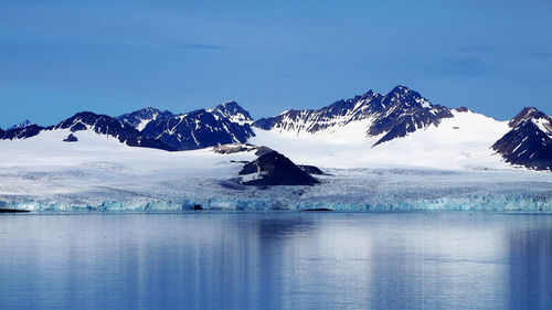 Scenic view of snowcapped mountains against sky during winter