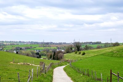 Scenic view of agricultural field against sky