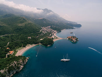 High angle view of boats in sea