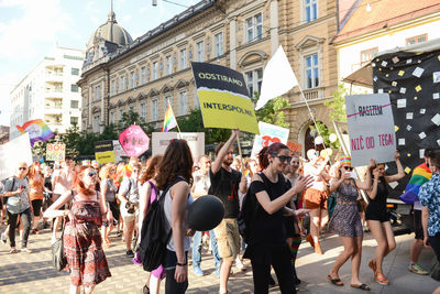 Group of people in front of building