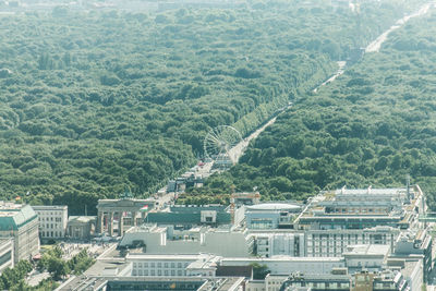 Aerial view of great berlin wheel and brandenburg gate in city