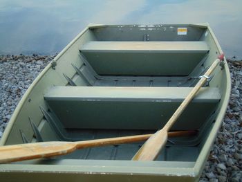 High angle view of boat moored on sea