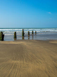 Beach groynes on westward ho beach in devon 