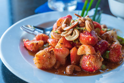 Close-up of food served in plate