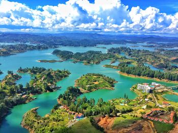 High angle view of boats in calm sea