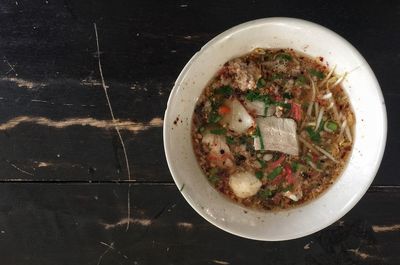 Close-up of soup in bowl on table