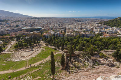 High angle view of townscape against sky