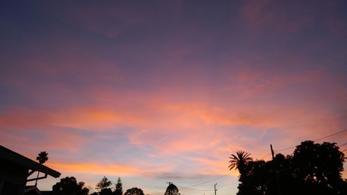 Low angle view of silhouette trees against dramatic sky